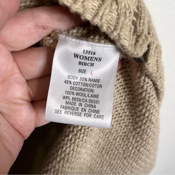 Woolrich Beige Blue Patterned Zip-Up Sweater Vest felted wool flowers sz L - Picture 4 of 7